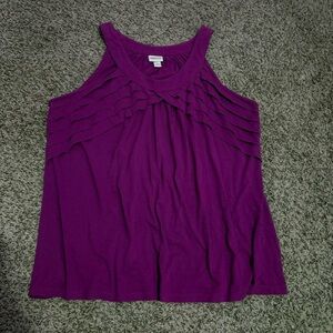 Purple sleeveless halter top blouse with ruffles